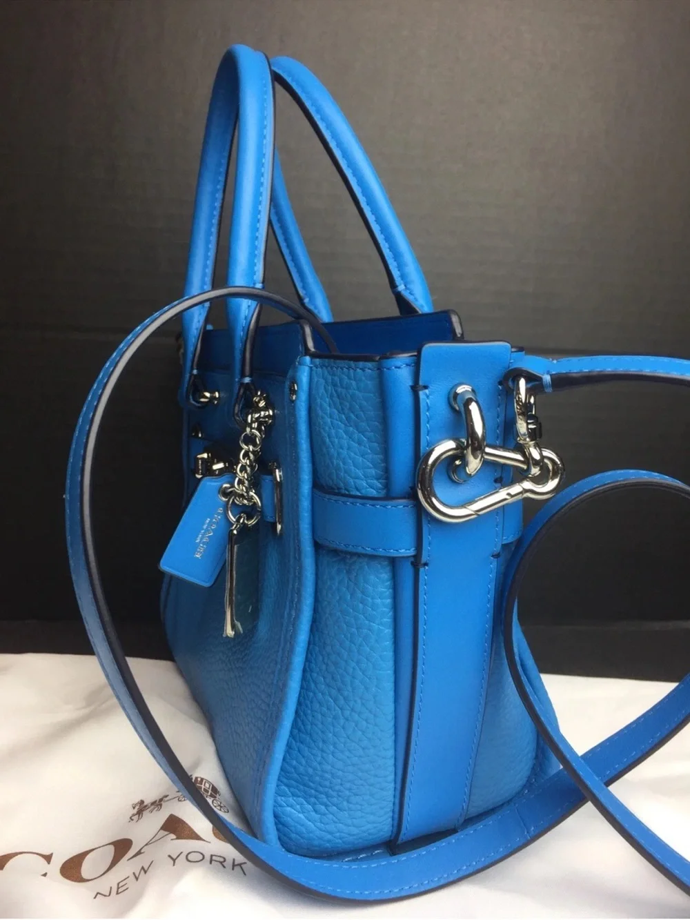 25. NEW Coach Lapis Blue Pebbled Leather Mini Satchel with Silver Hardware